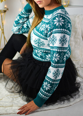 Sweter świąteczny SNOWFLAKE szmaragd
