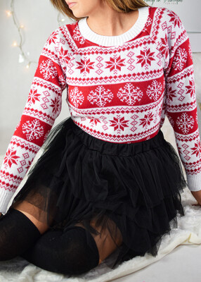 Sweter SNOWFLAKE biel/czerwień